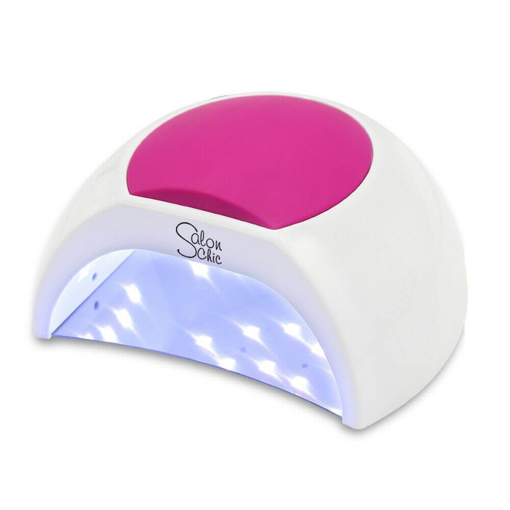 Salon Chic 48W LED UV Nail Lamp with dual light source technology for gel polish drying, featuring a sleek white design.