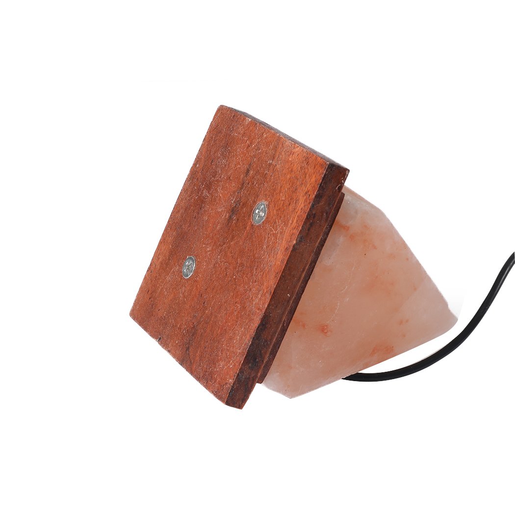 A USB Himalayan Salt Lamp Globe with a pyramid shape, emitting a warm orange glow, showcasing natural salt crystals.