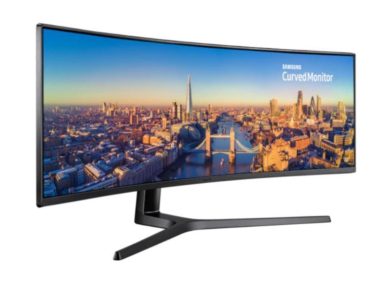 Samsung CRG90 49-inch Curved QLED Monitor showcasing its ultra-wide display and sleek design.