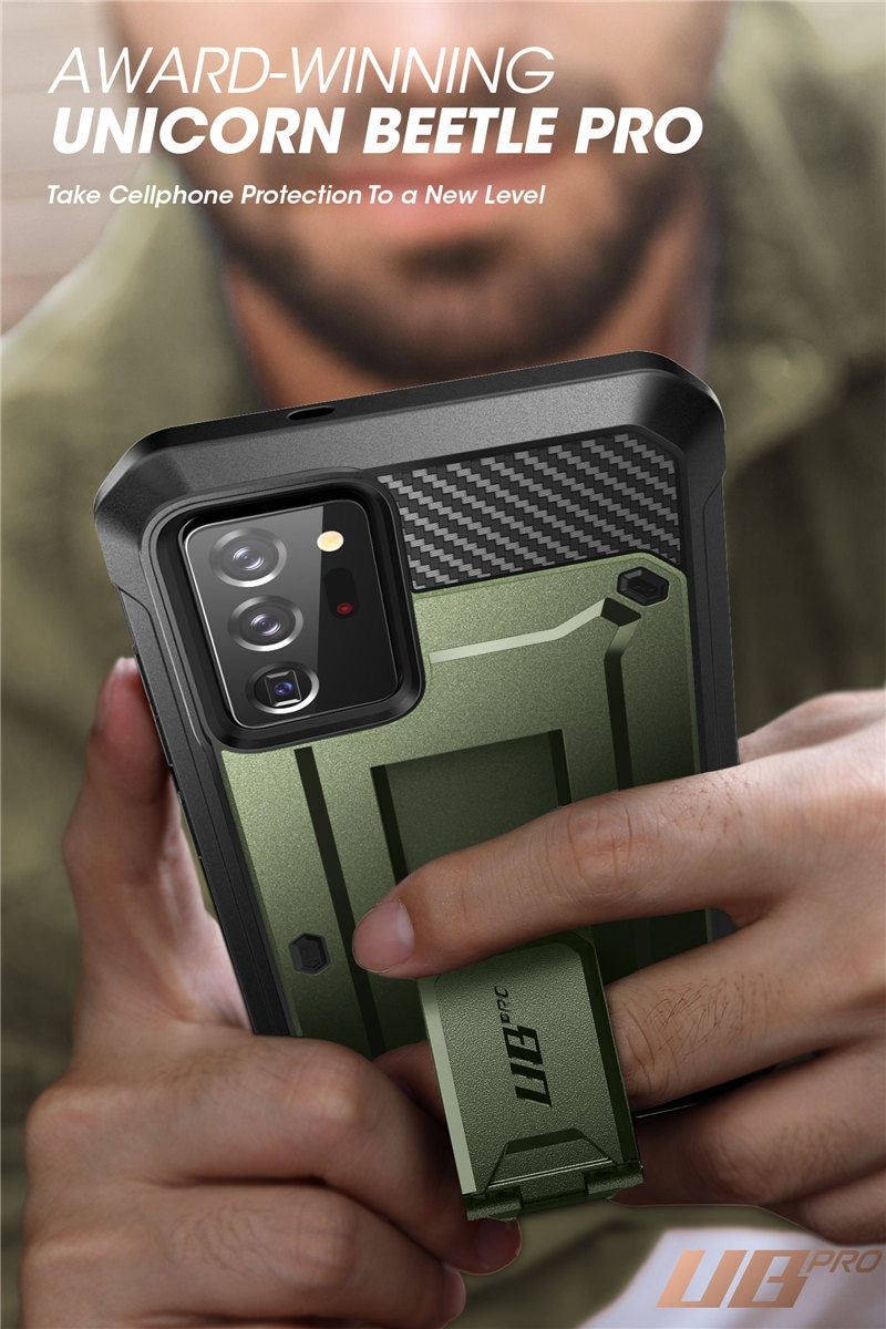 Samsung Galaxy Note 20 Ultra UB Pro Full-Body Rugged Case in various colors with kickstand feature.