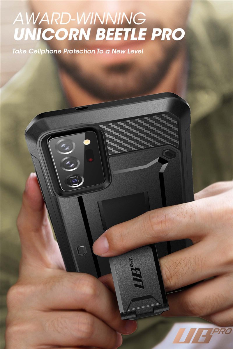 Samsung Galaxy Note 20 Ultra UB Pro Full-Body Rugged Case in various colors with kickstand feature.