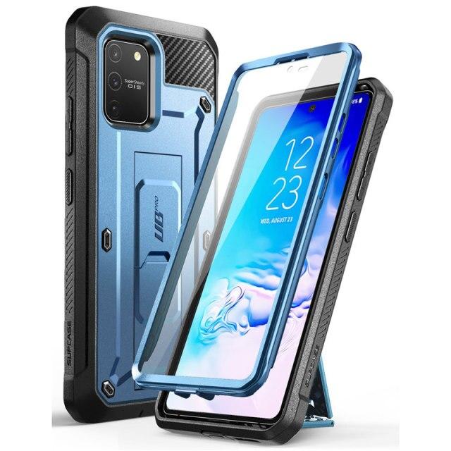 Samsung Galaxy S10 Lite UB Pro Full-Body Rugged Case in black, showcasing its durable design and built-in screen protector.