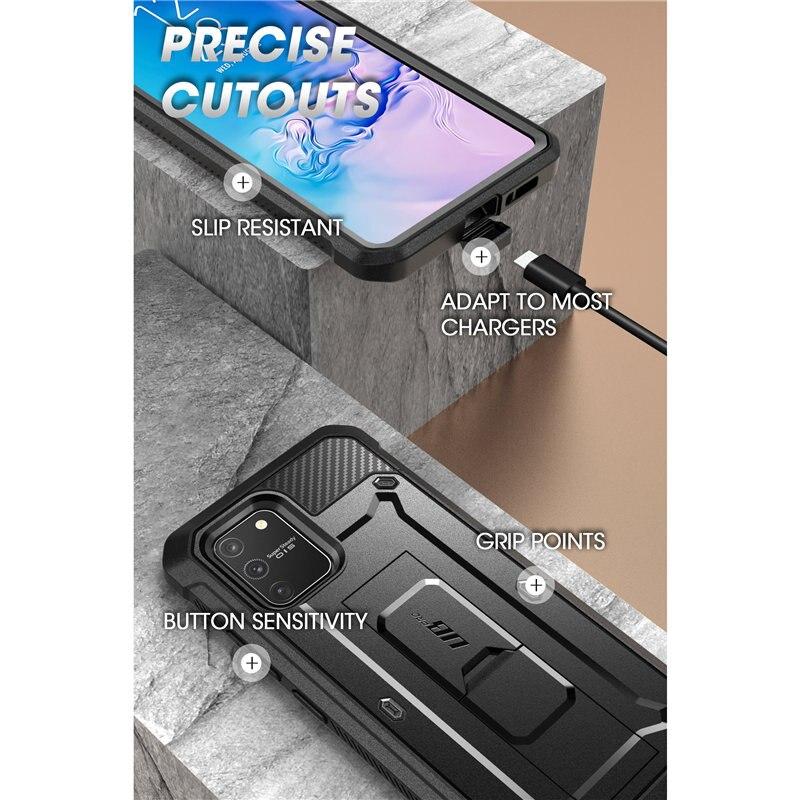Samsung Galaxy S10 Lite UB Pro Full-Body Rugged Case in black, showcasing its durable design and built-in screen protector.