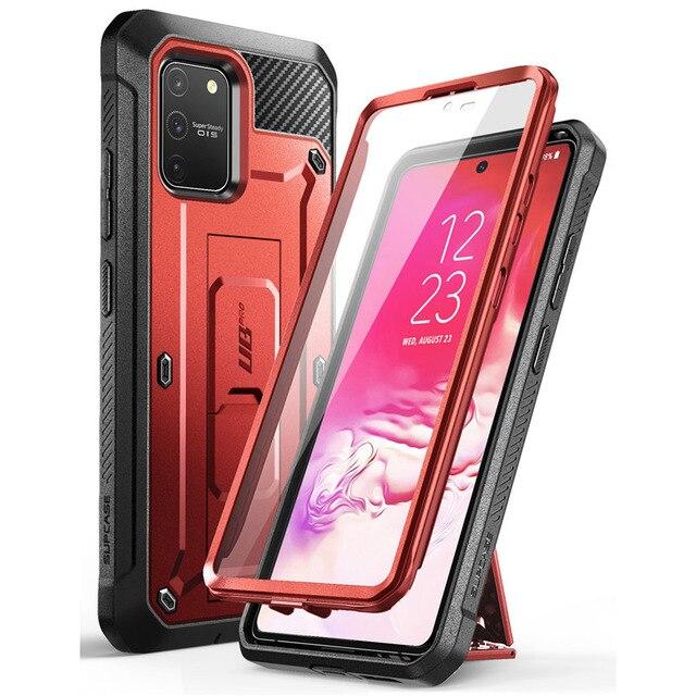 Samsung Galaxy S10 Lite UB Pro Full-Body Rugged Case in black, showcasing its durable design and built-in screen protector.