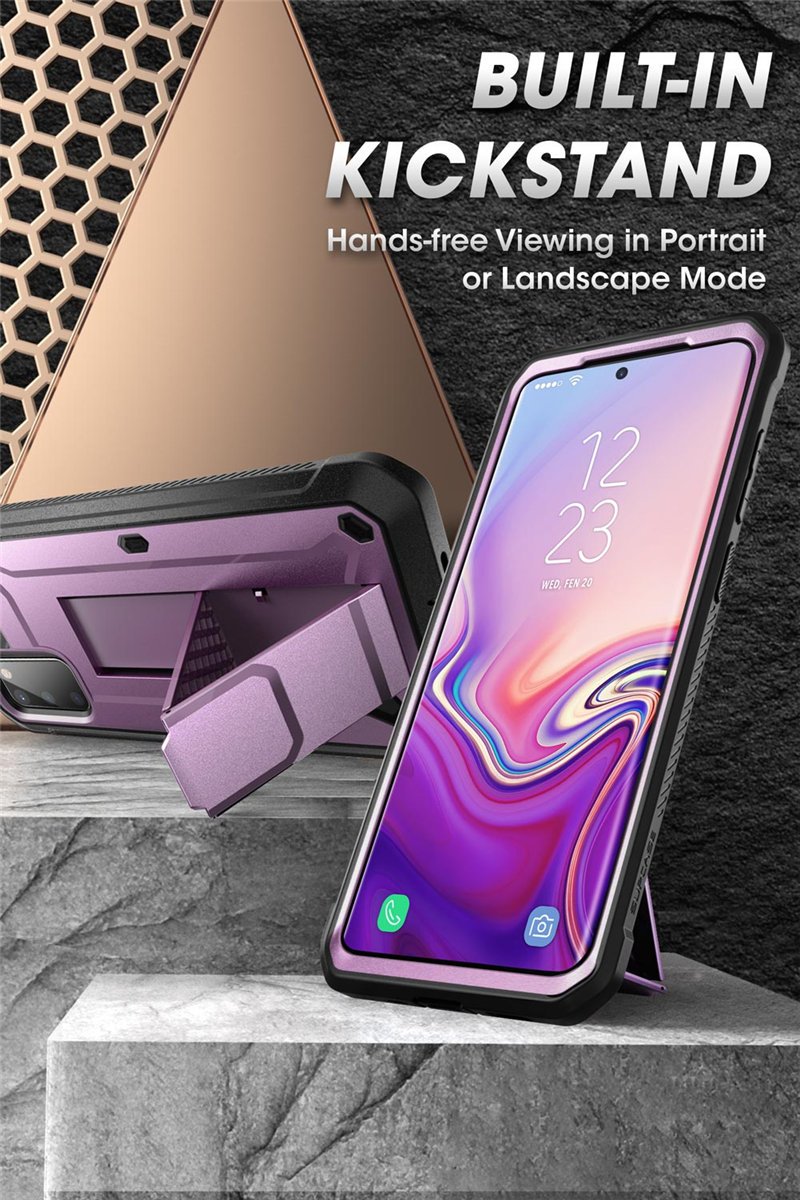 Samsung Galaxy S20 UB Pro Full-Body Case in Black, showcasing rugged design and kickstand feature.