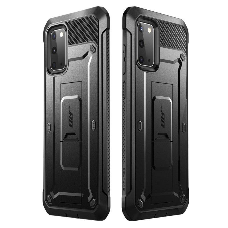 Samsung Galaxy S20 UB Pro Full-Body Case in Black, showcasing rugged design and kickstand feature.