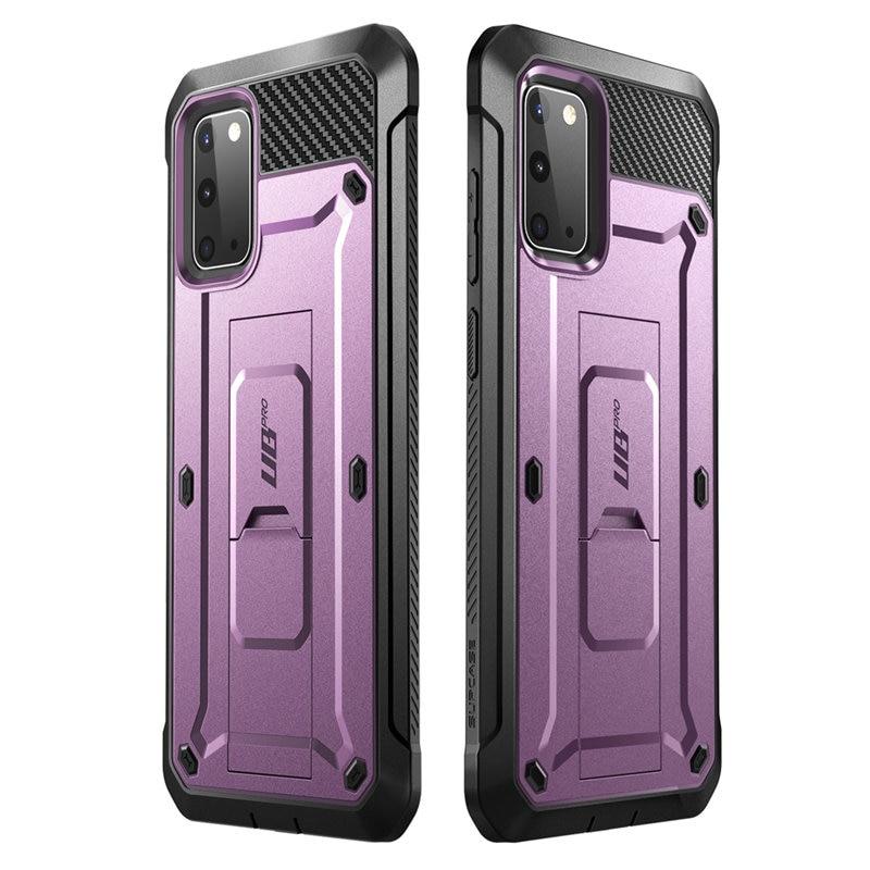 Samsung Galaxy S20 UB Pro Full-Body Case in Black, showcasing rugged design and kickstand feature.