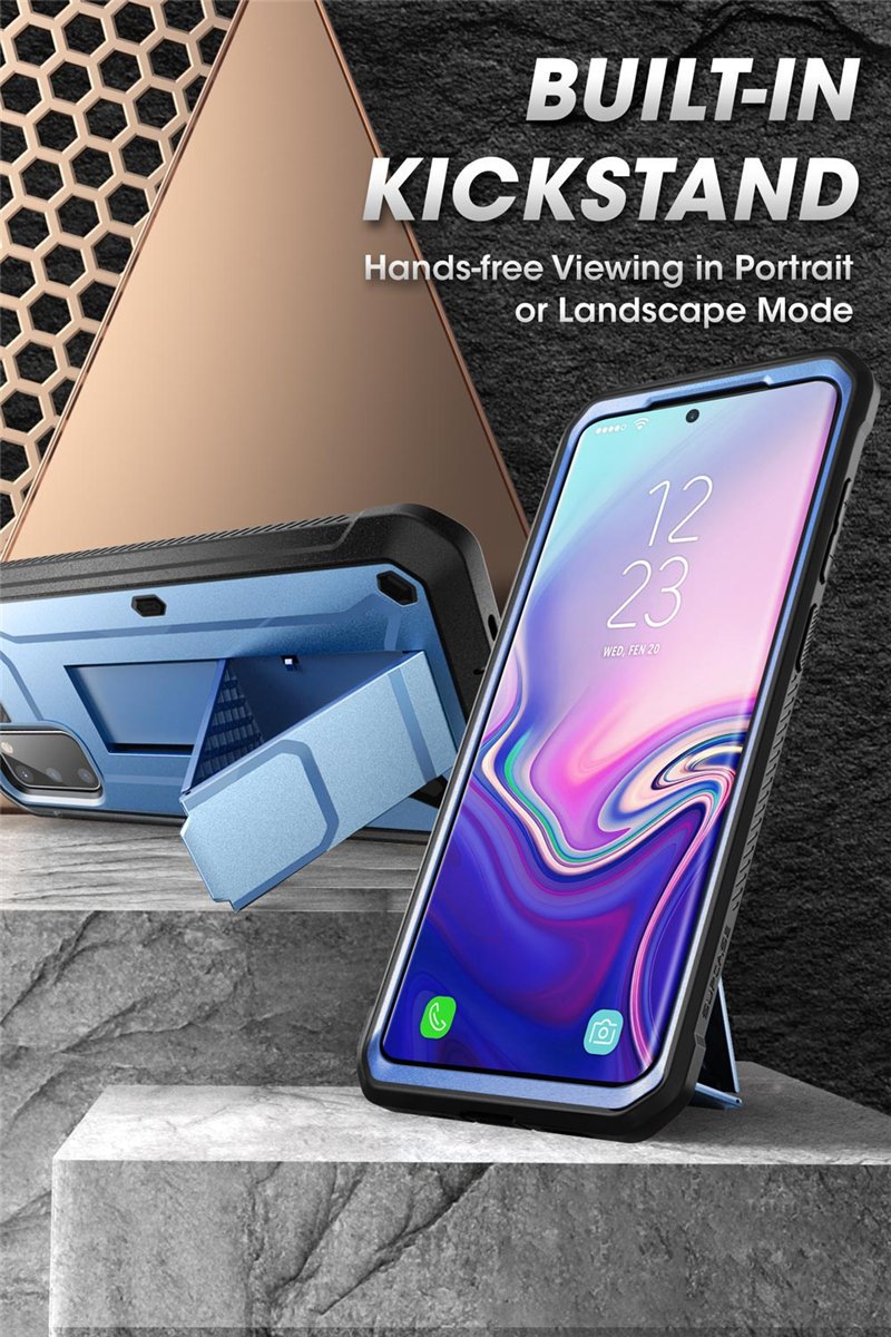 Samsung Galaxy S20 UB Pro Full-Body Case in Black, showcasing rugged design and kickstand feature.