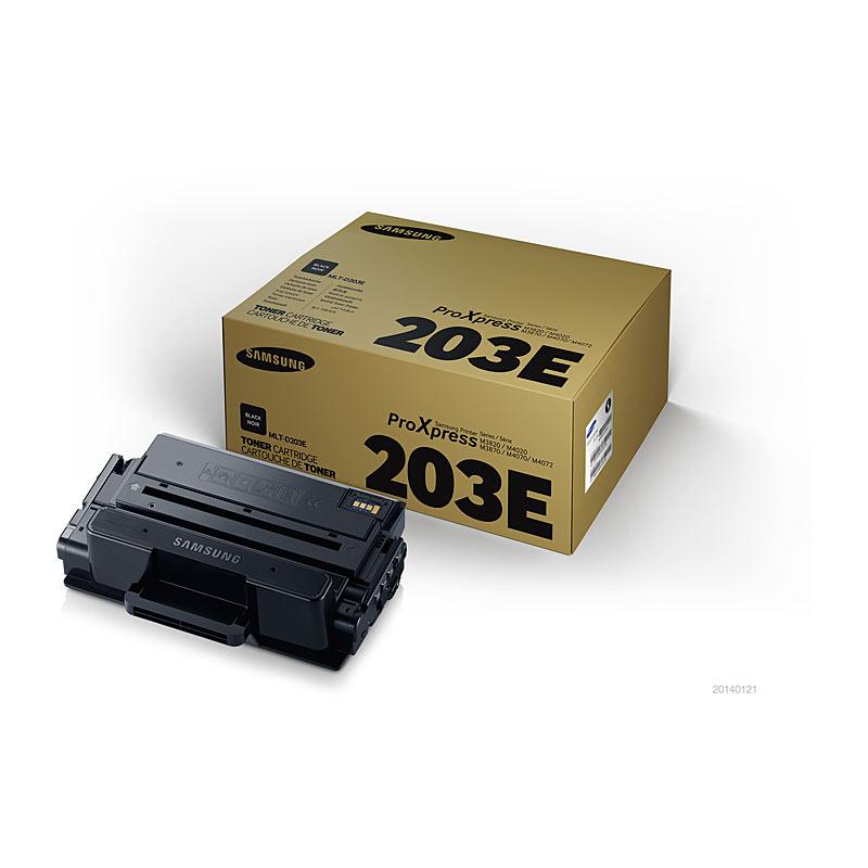 SAMSUNG MLTD203E XHY Toner cartridge in black, designed for high-quality printing with a yield of 10,000 pages, compatible with various Samsung printers.