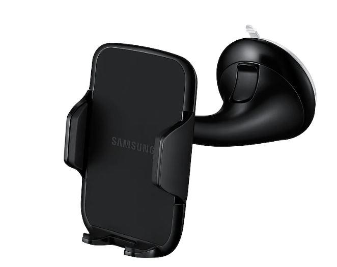 SAMSUNG Universal Vehicle Dock in black, designed for 4.0'-5.7' devices, featuring adjustable neck and suction holder.