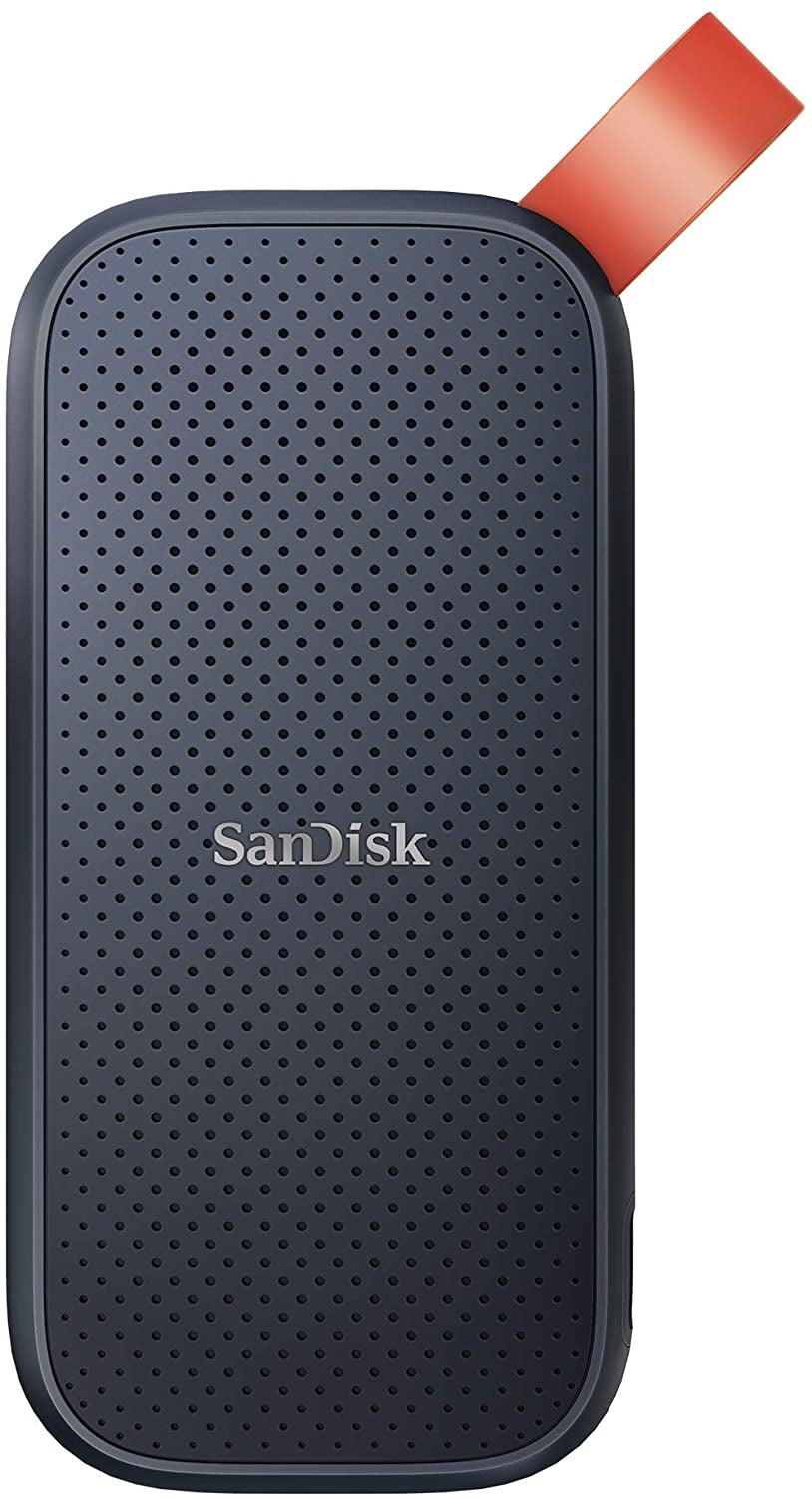SanDisk 1TB Portable SSD with USB-C connector, showcasing its compact and durable design.