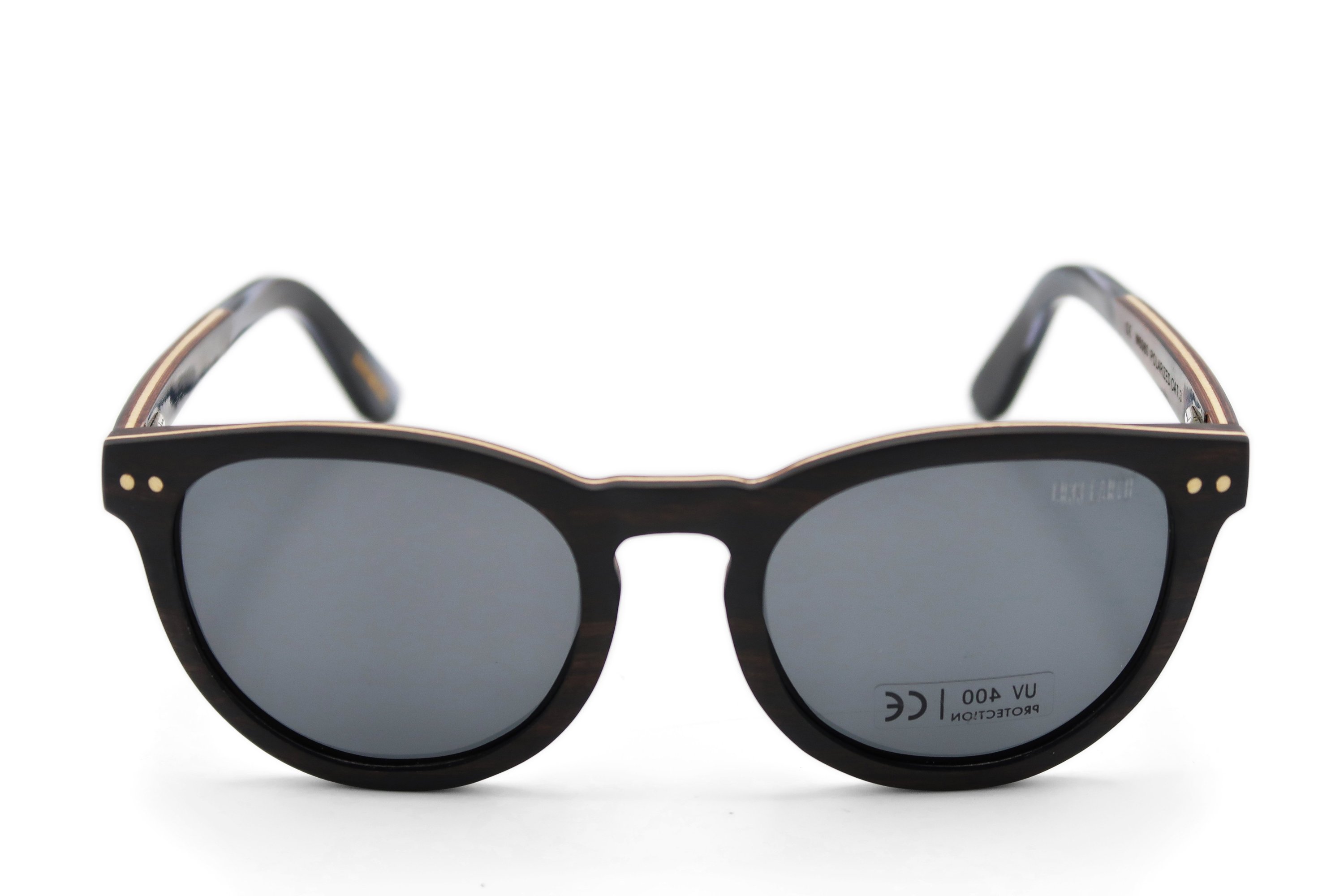 Santa Monica sunglasses featuring a stylish zebra wood frame and polarized lenses, perfect for sun protection and outdoor activities.