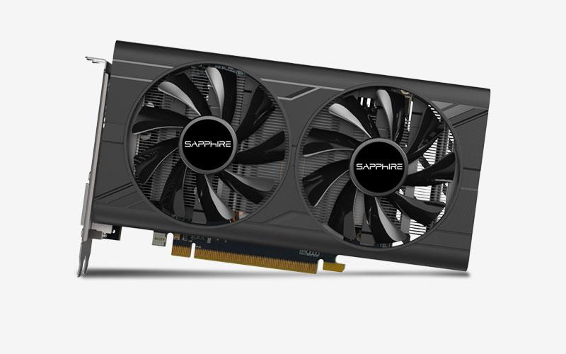 SAPPHIRE AMD PULSE RADEON RX 570 graphics card with dual cooling fans and multiple output ports.