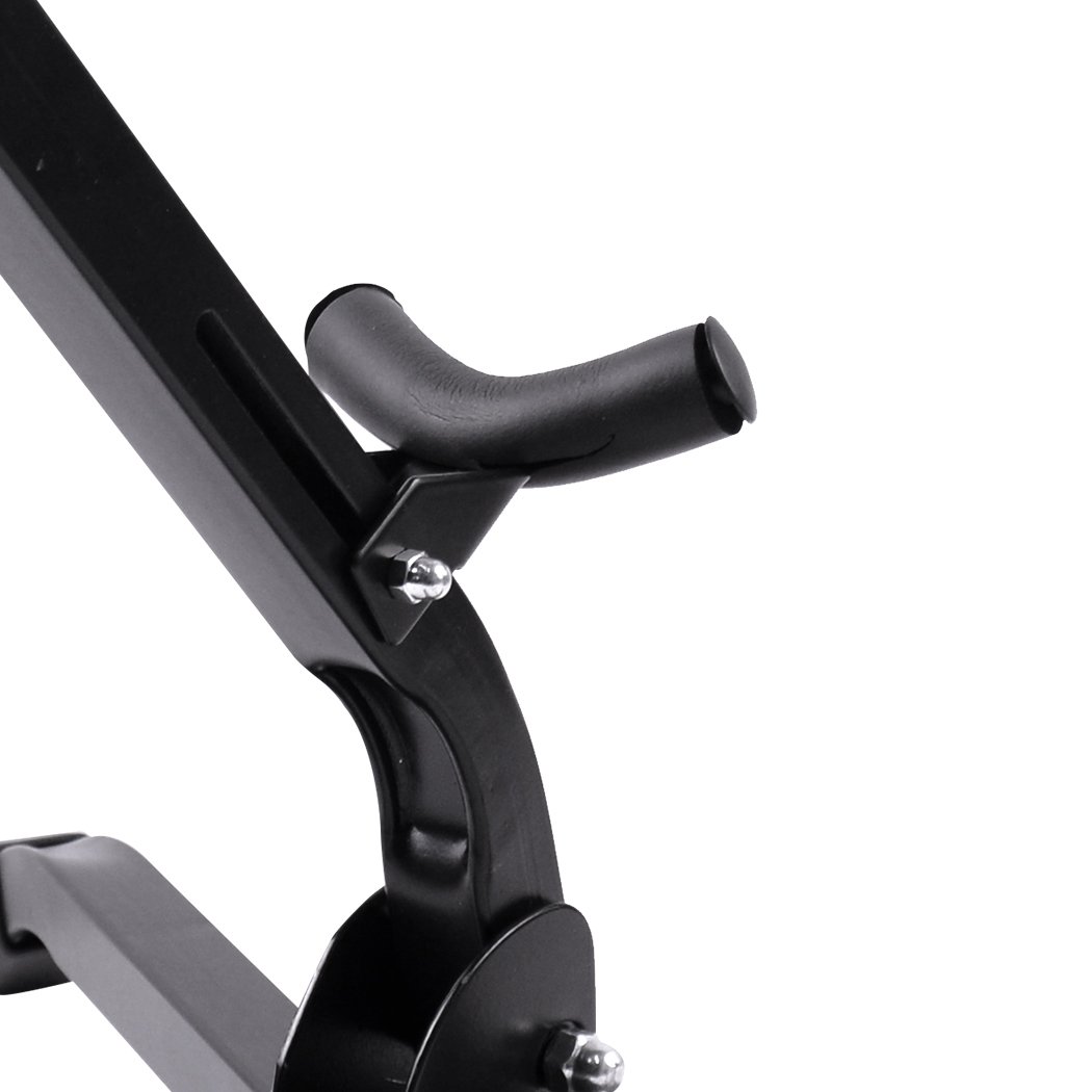 Foldable saxophone stand with tripod design, padded holder, and adjustable backrest for alto and tenor saxophones.