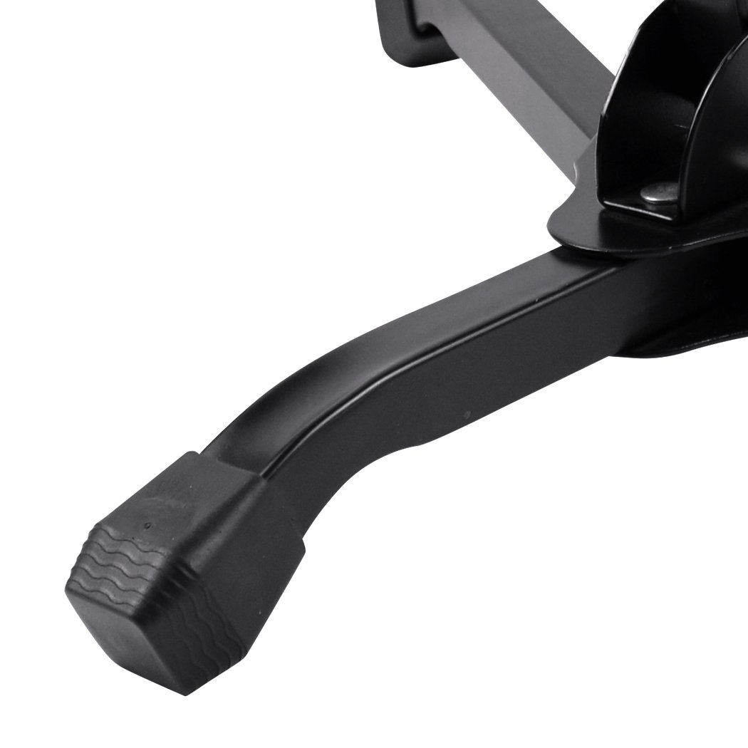 Foldable saxophone stand with tripod design, padded holder, and adjustable backrest for alto and tenor saxophones.