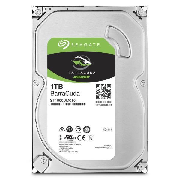 SEAGATE 1TB Barracuda 3.5' Hard Drive with SATA3 interface and 7200RPM speed, showcasing its sleek design and storage capacity.