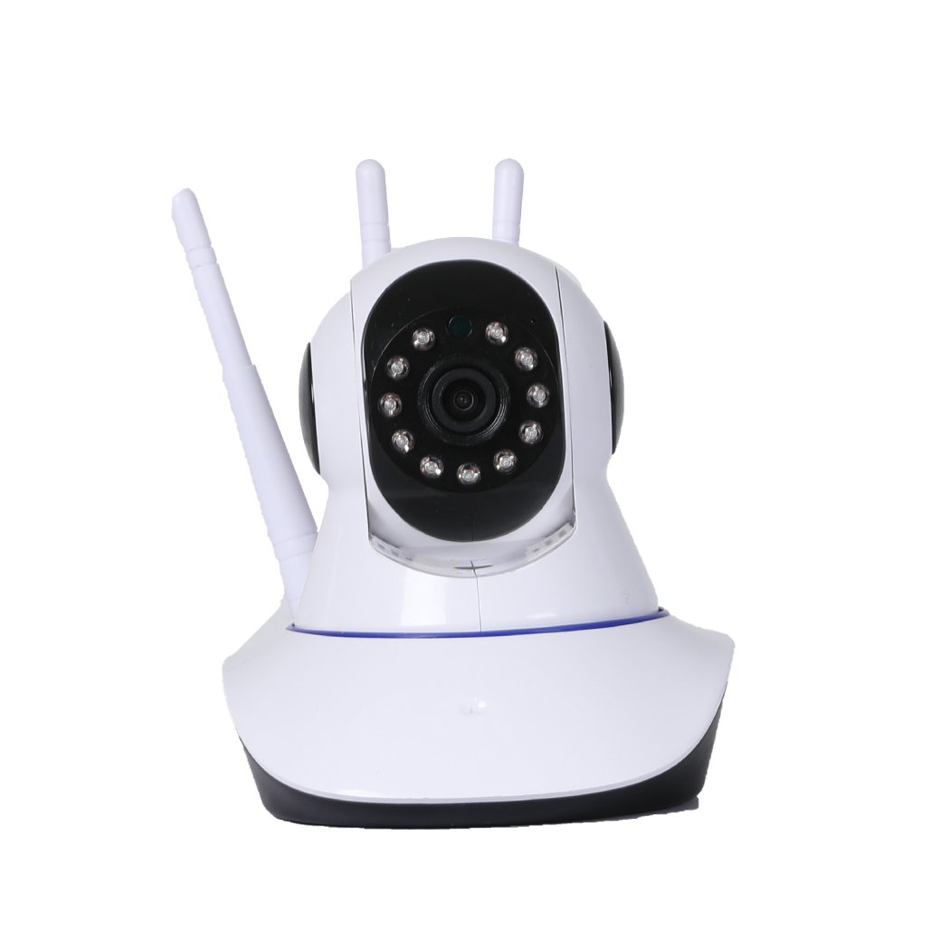 Wireless CCTV Security Camera System with 1080P HD quality, featuring a sleek design and adjustable angles for indoor surveillance.