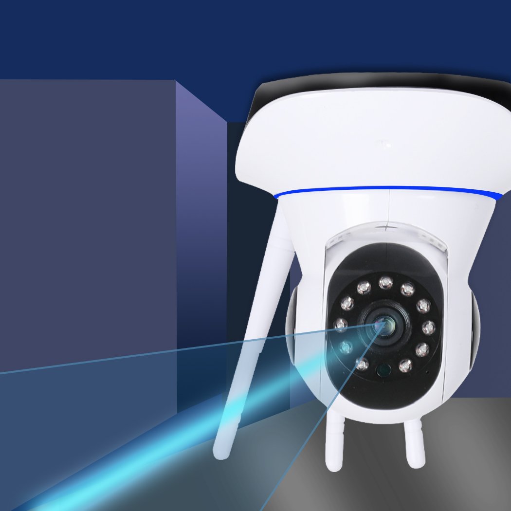 Wireless CCTV Security Camera System with 1080P HD quality, featuring a sleek design and adjustable angles for indoor surveillance.