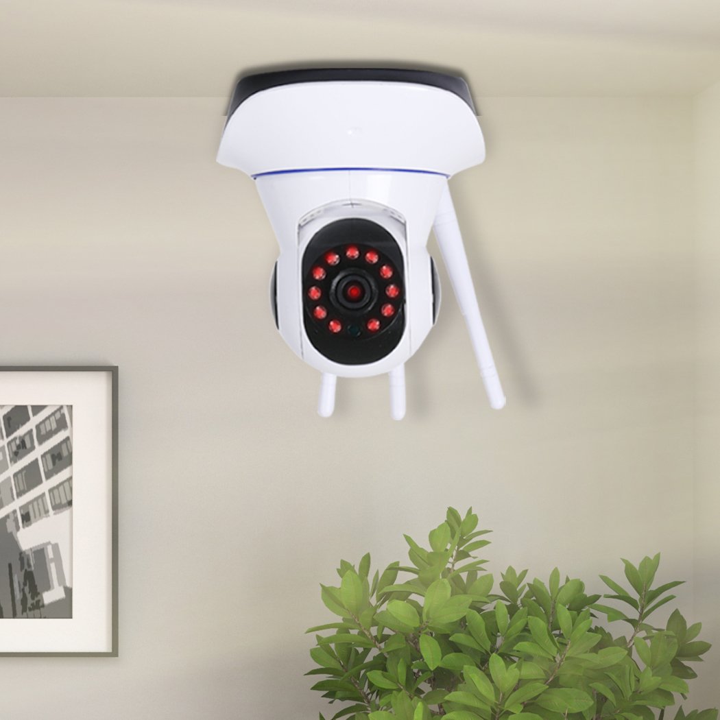 Wireless CCTV Security Camera System with 1080P HD quality, featuring a sleek design and adjustable angles for indoor surveillance.