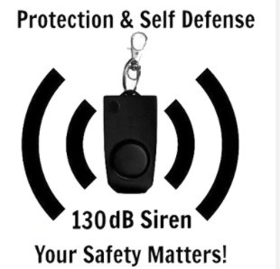 Self Defence Personal Alarm Keychain with LED Light, featuring a compact design and a bright LED flashlight.