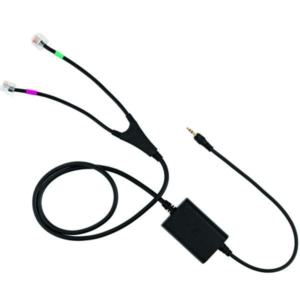 Sennheiser Cisco adapter cable for electronic hook switch, designed for SPA 5xx phones, showcasing its connectors and robust design.