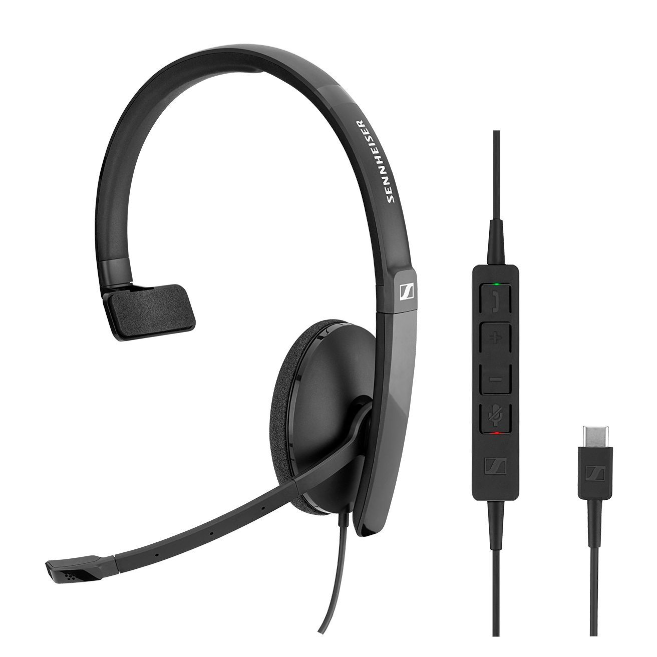 Sennheiser ADAPT SC130 USB-C Wired Monaural USB headset with sleek design and comfortable ear cushion.