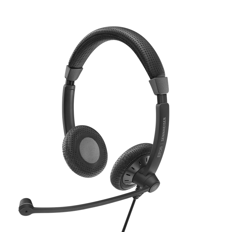 Sennheiser IMPACT SC70 USB MS Black Double-Sided corded headset with sleek design and comfortable ear cushions.