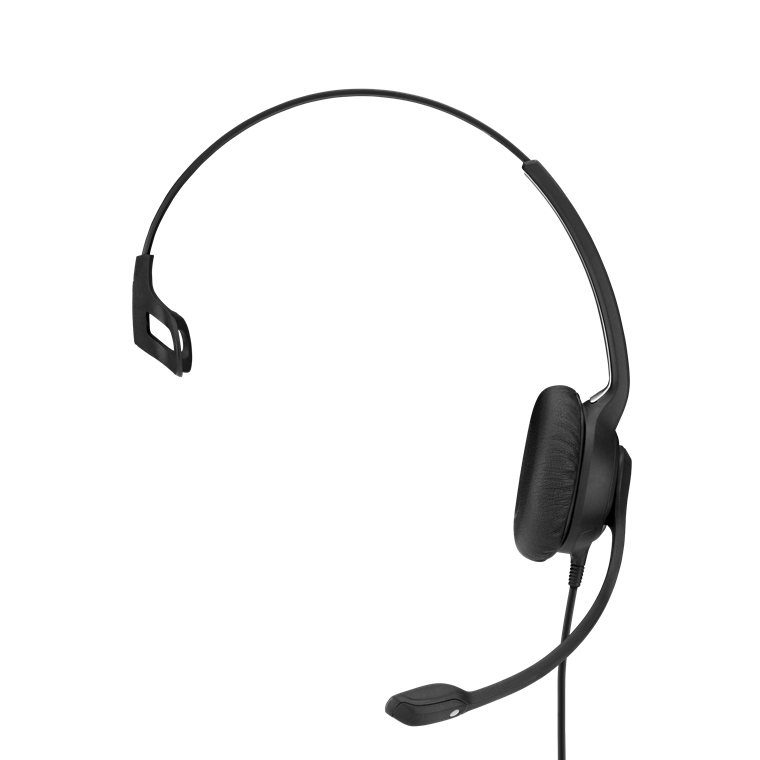 Sennheiser SC230 Wide Band Monaural headset with a noise-cancelling microphone, designed for clear audio and comfort.