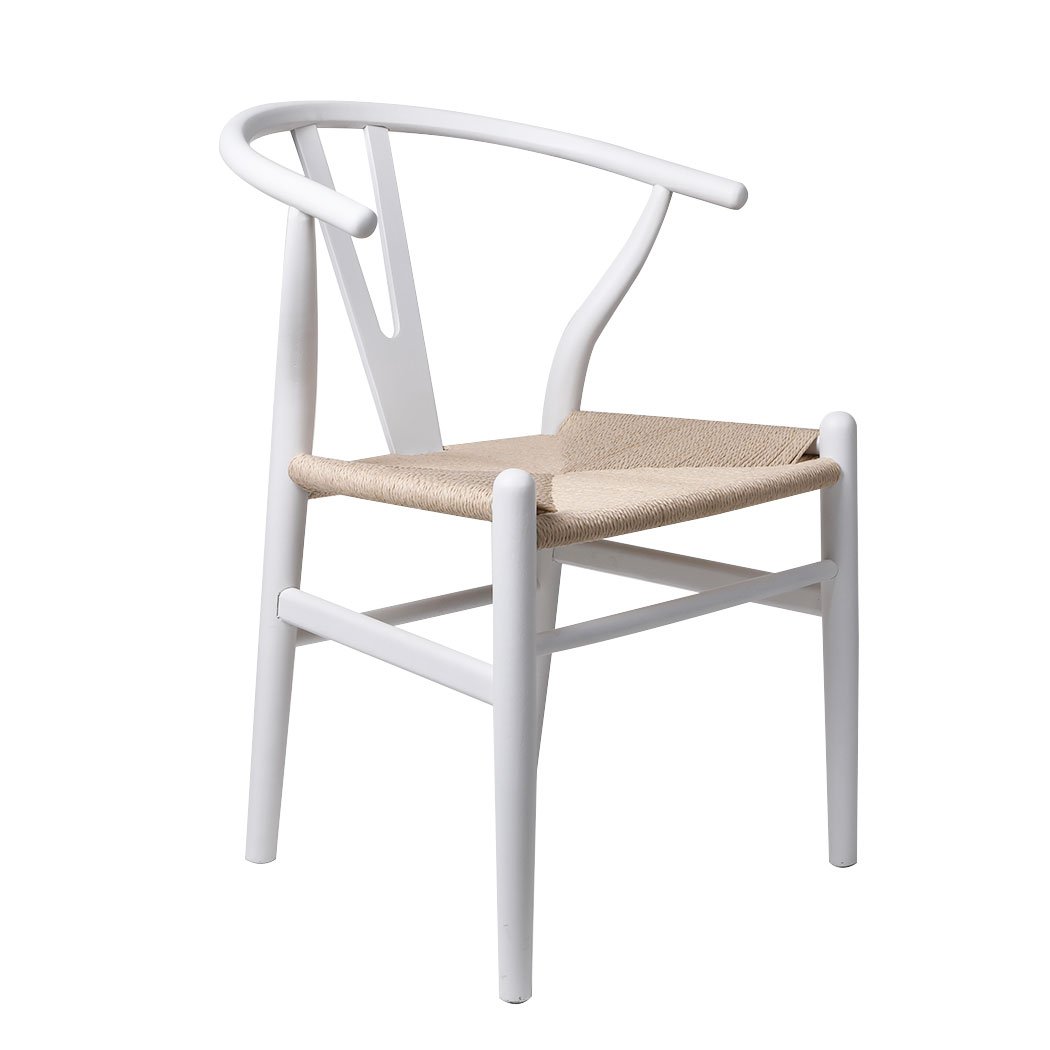 Set of 2 elegant dining chairs with rattan seats and solid wood frames, perfect for modern dining rooms.