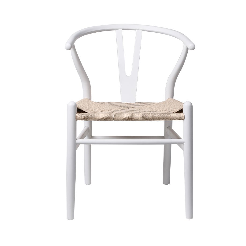 Set of 2 elegant dining chairs with rattan seats and solid wood frames, perfect for modern dining rooms.