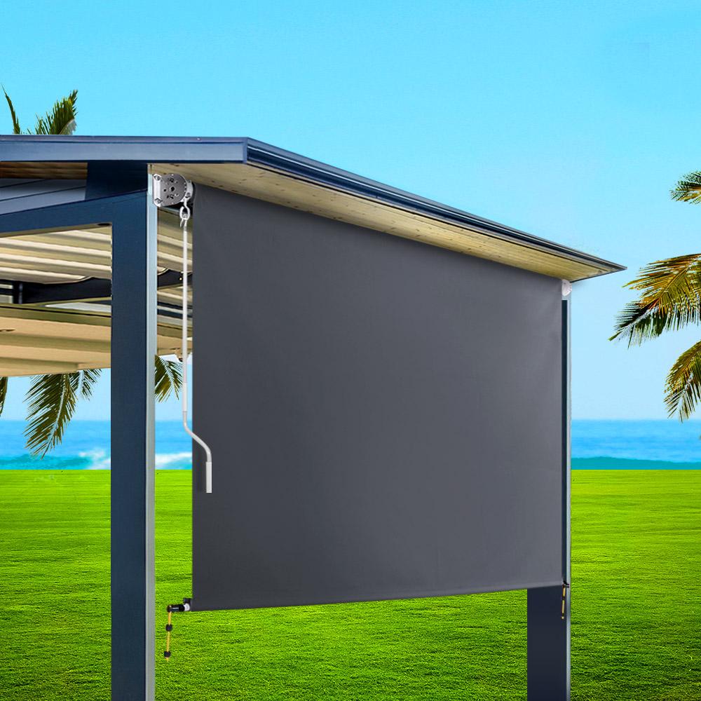 Set of 2 Instahut Outdoor Blinds featuring a sturdy aluminium frame and grey 100% polyester fabric, ideal for sun protection and privacy.