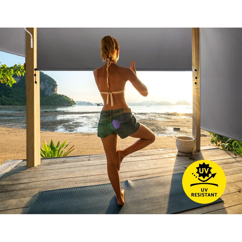 Set of 2 Instahut Outdoor Blinds featuring a sturdy aluminium frame and grey 100% polyester fabric, ideal for sun protection and privacy.