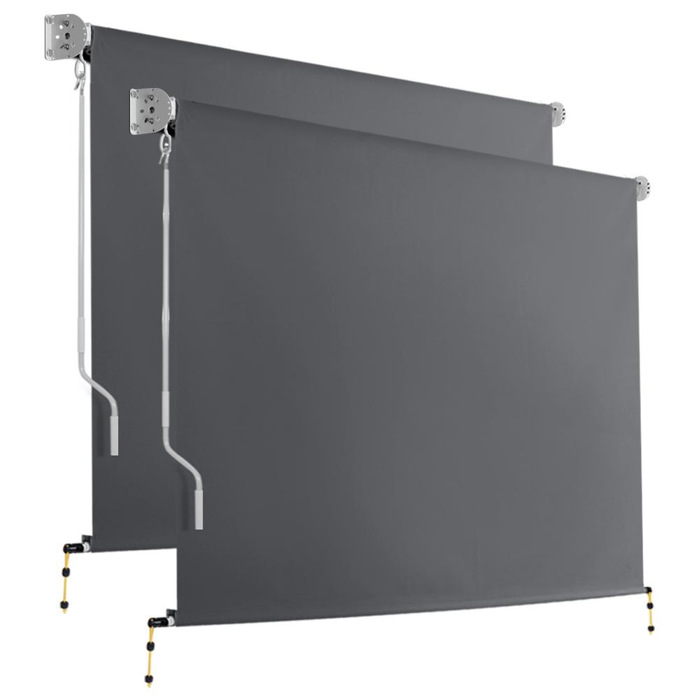 Set of 2 Instahut Outdoor Blinds showcasing a grey retractable screen with an aluminium frame, ideal for patio and garden use.