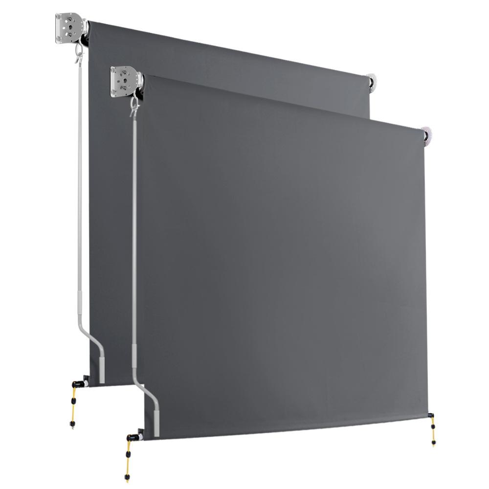 Set of 2 Instahut Outdoor Blinds featuring a sturdy aluminium frame and grey polyester fabric, ideal for patios and gardens.