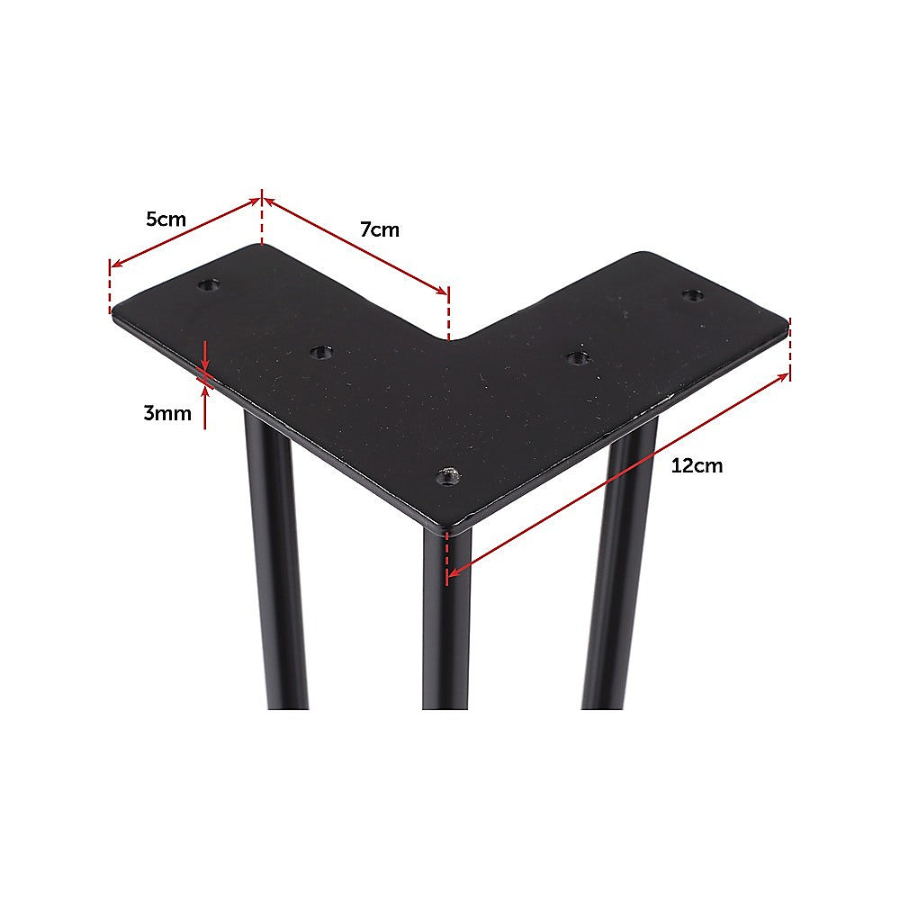 Set of 4 Industrial 3-Rod Retro Hairpin Table Legs made of 12mm steel, featuring a sleek black satin finish, ideal for DIY furniture projects.