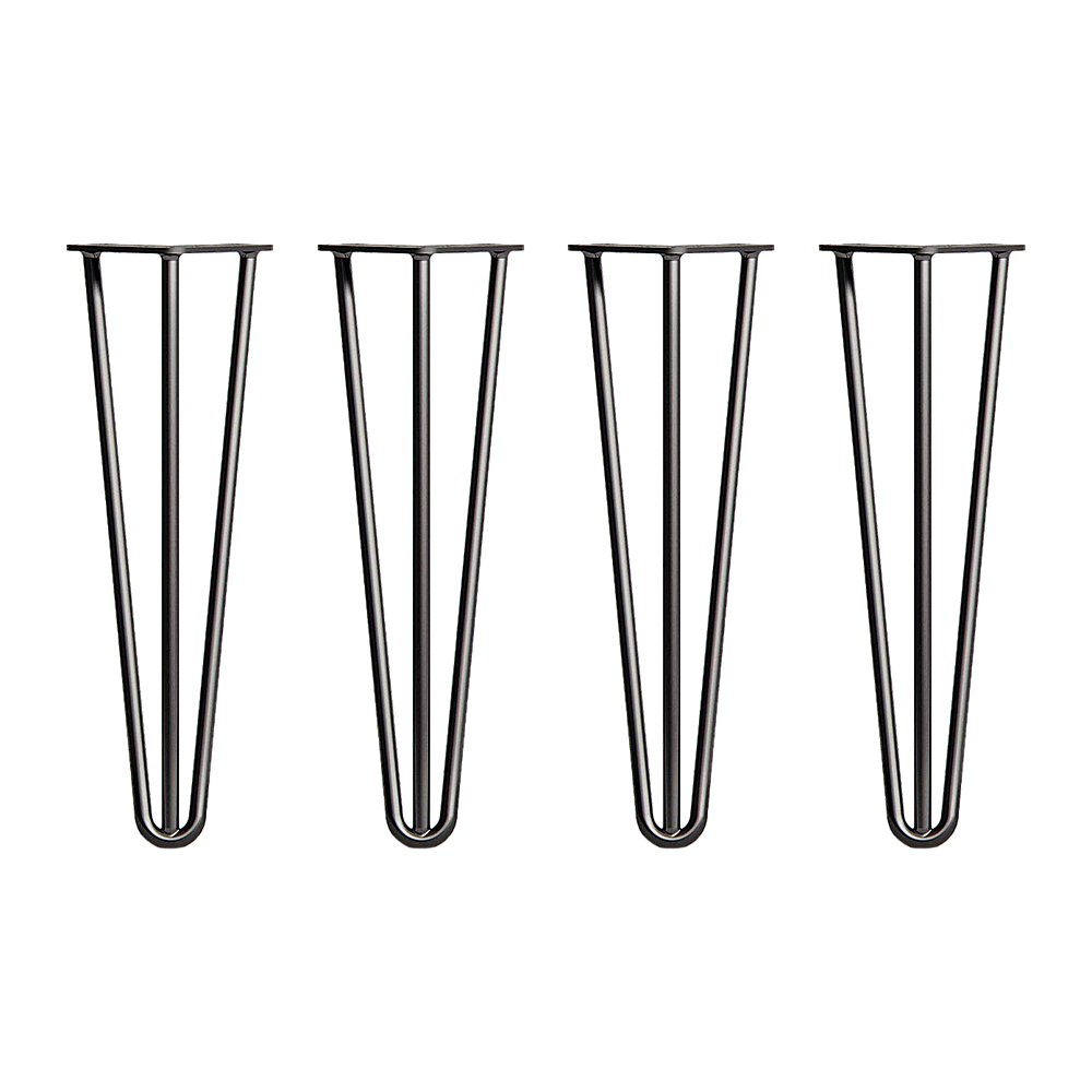 Set of 4 Industrial 3-Rod Retro Hairpin Table Legs in black satin finish, showcasing their sleek design and sturdy construction.