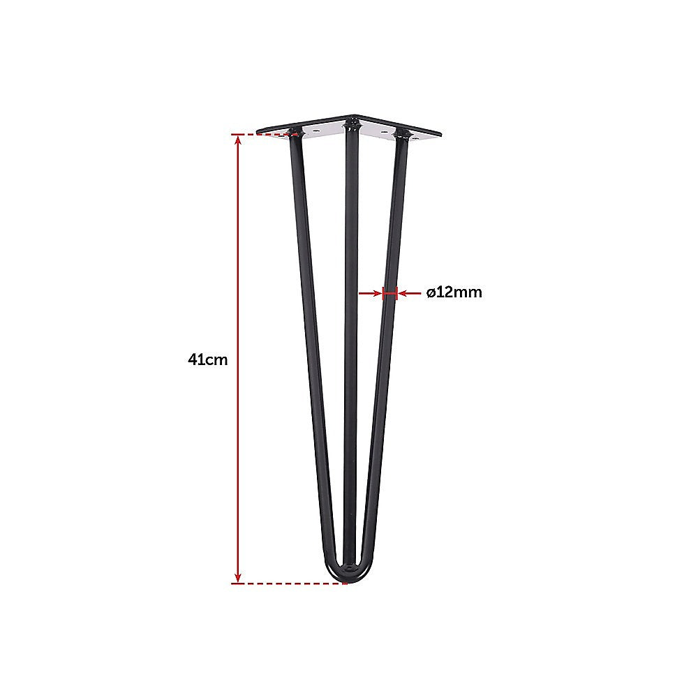 Set of 4 Industrial 3-Rod Retro Hairpin Table Legs in black satin finish, showcasing their sleek design and sturdy construction.