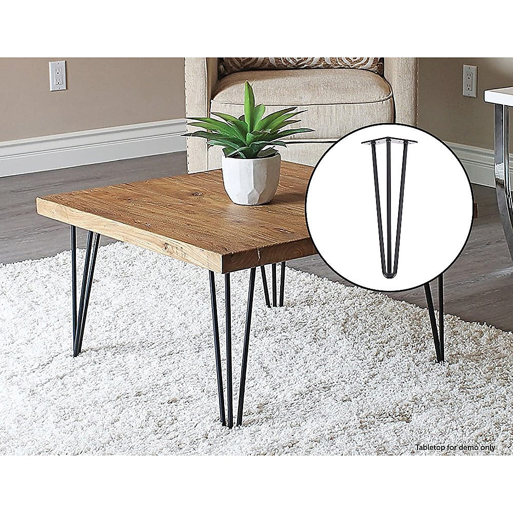 Set of 4 Industrial 3-Rod Retro Hairpin Table Legs in black satin finish, showcasing their sleek design and sturdy construction.