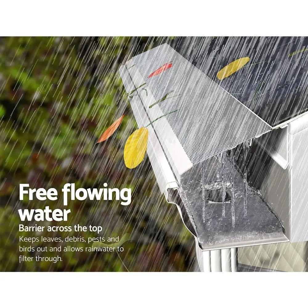 Set of 60 Aluminium Mesh Gutter Guards, each measuring 100x20cm, designed to block debris while allowing rainwater to flow through.