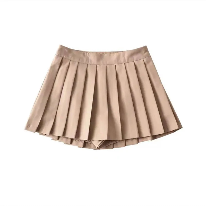 A stylish high waist pleated mini skirt for women, featuring a vintage design in solid color, perfect for summer and casual occasions.