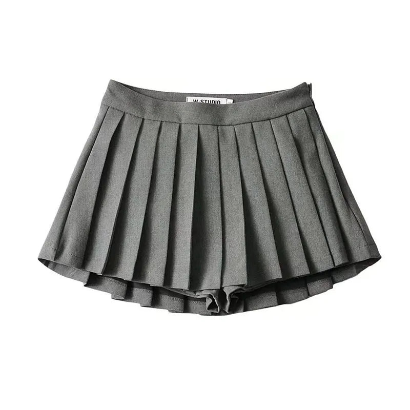 A stylish high waist pleated mini skirt for women, featuring a vintage design in solid color, perfect for summer and casual occasions.