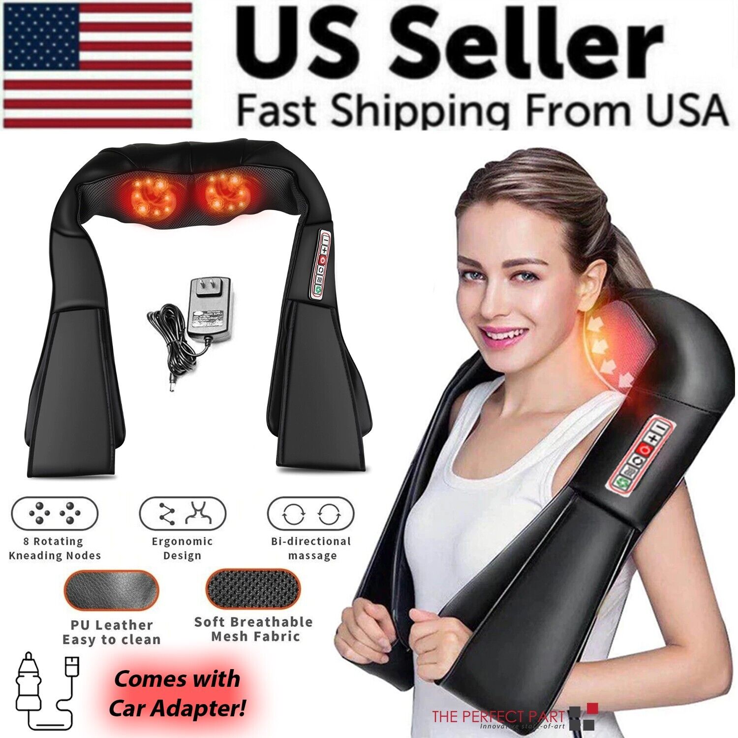 Shiatsu Back Neck and Shoulder Massager with Heat, featuring deep tissue kneading nodes and adjustable straps for personalized comfort.