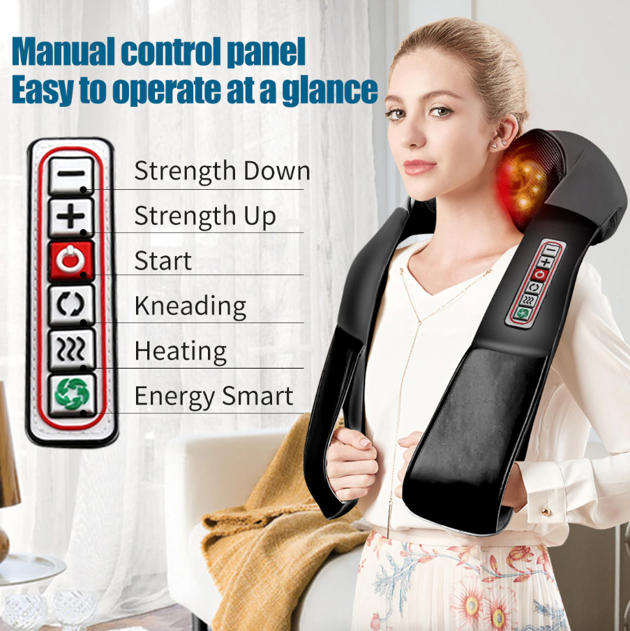 Shiatsu Back Neck and Shoulder Massager with Heat, featuring deep tissue kneading nodes and adjustable straps for personalized comfort.