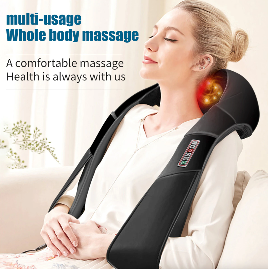 Shiatsu Back Neck and Shoulder Massager with Heat, featuring deep tissue kneading nodes and adjustable straps for personalized comfort.