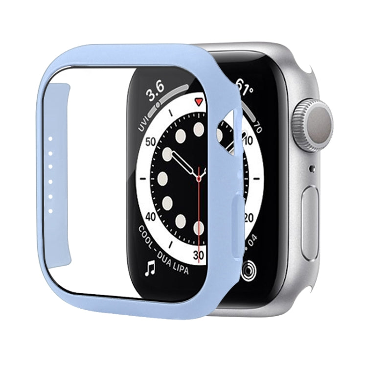 Shockproof PC Protective Case with Tempered Glass Film designed for Apple Watch Series 7, showcasing its lightweight and durable features.