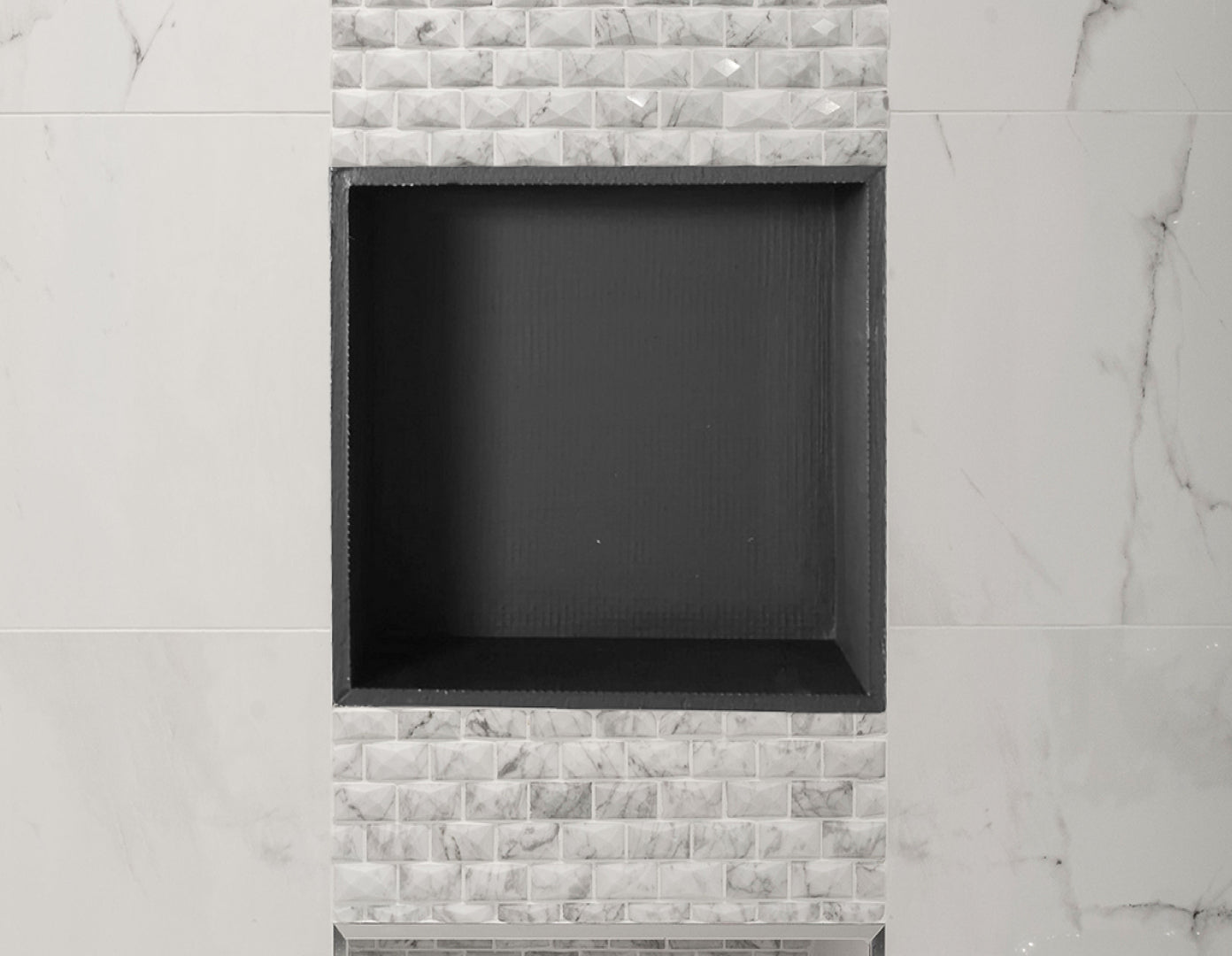 A shower niche under construction.