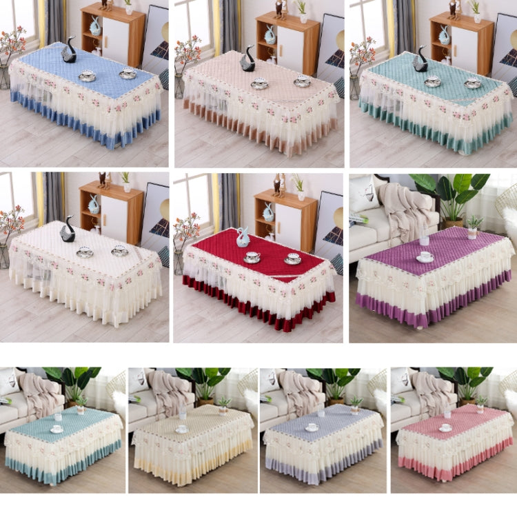 Simple Fabric Lace Rectangular Tablecloth in crystal velvet, elegantly draped over a dining table, showcasing its lace design.