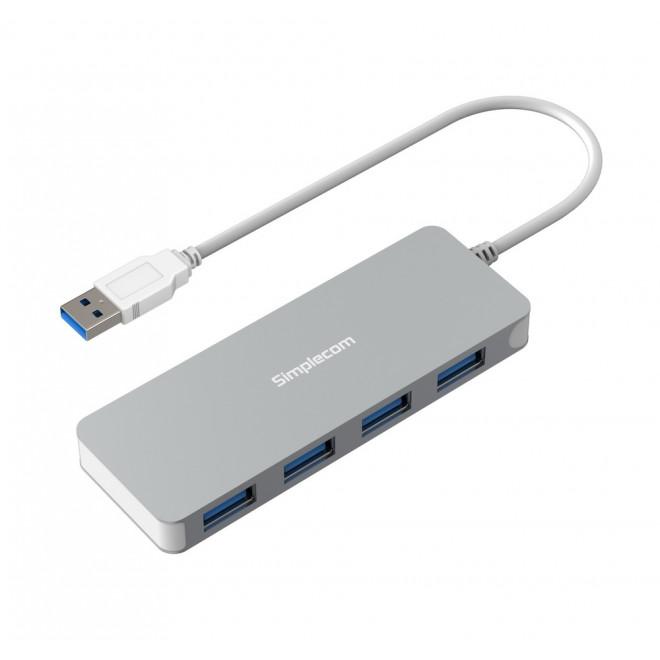 SIMPLECOM CH319 Ultra Slim Aluminium 4 Port USB 3.0 Hub with four ports and sleek design, ideal for PC and Mac.