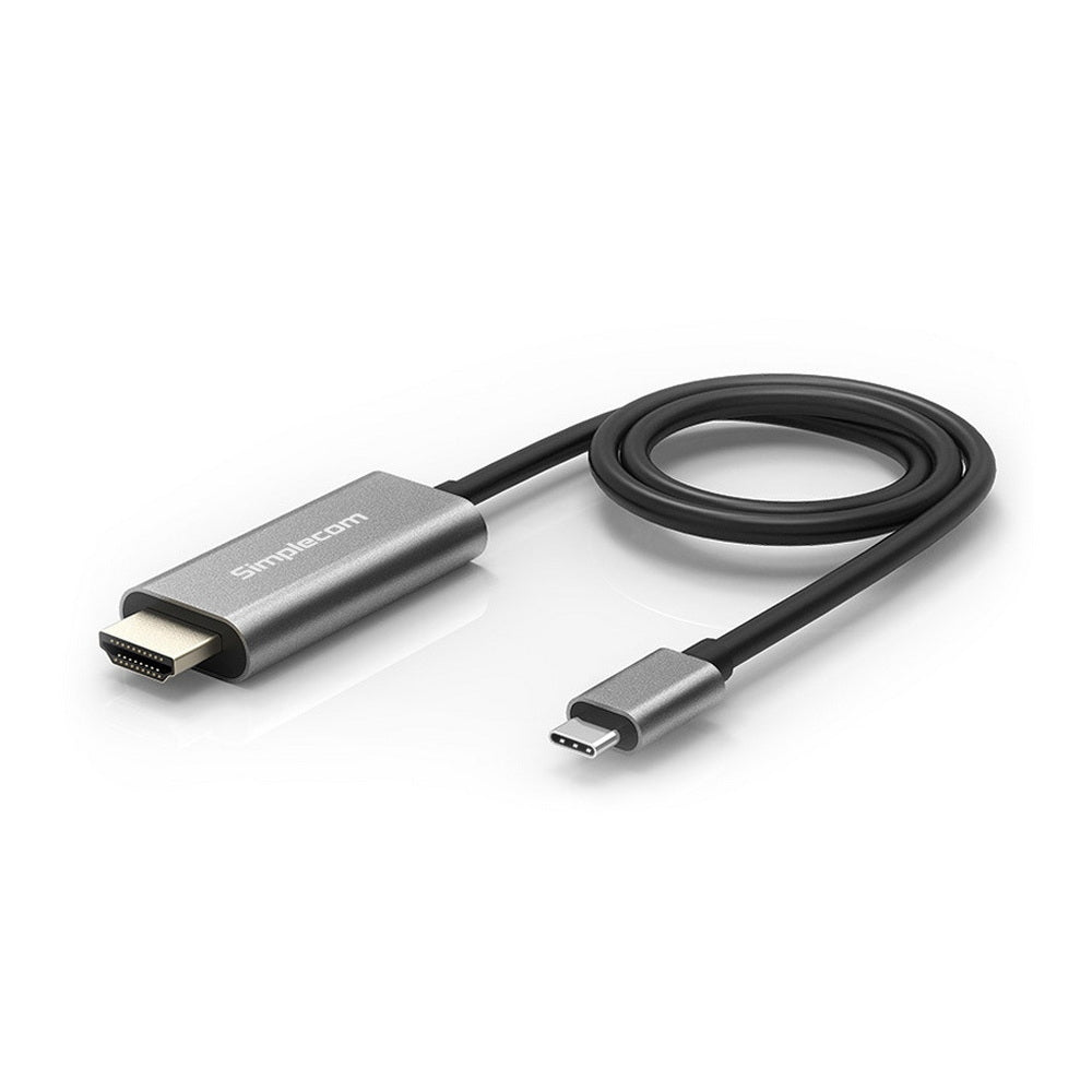 Simplecom DA321 USB-C Type C to HDMI Cable, 1.8M length, featuring aluminum connector for enhanced durability and heat dissipation.