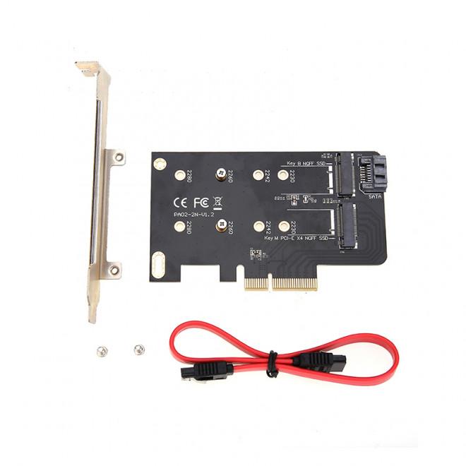 SIMPLECOM EC412 Dual M.2 to PCI-E x4 and SATA 6G expansion card with dual slots for M.2 SSDs.